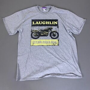 Vintage‎ Harrahs Laughlin Nevada Motorcycle Graphic T-Shirt Men's Large Gray *